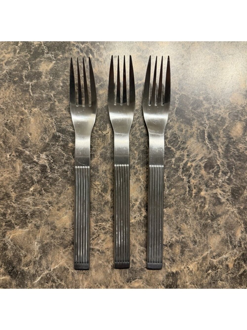 3 Dansk Thebe Stainless Salad Forks Japan Satin Ribbed Flatware Replacement